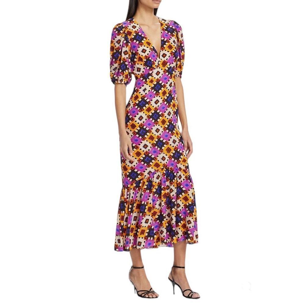 Rhode Ester Dress in Aquarelle Geometric V-Neck Multicolor Women's Size 4